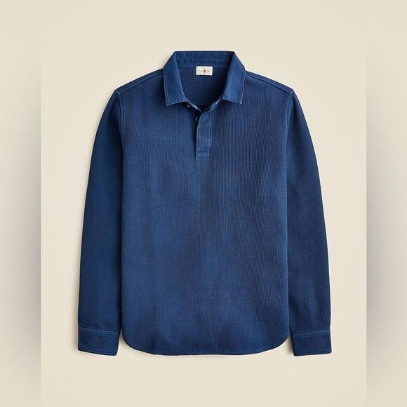 NWT J CREW Waffle-knit rugby shirt in Dusky Blue - Picture 4 of 7